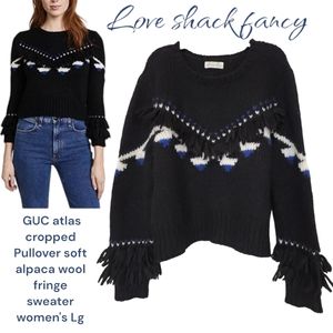 Love shack fancy atlas cropped Pullover soft alpaca wool fringe sweater Women Lg
